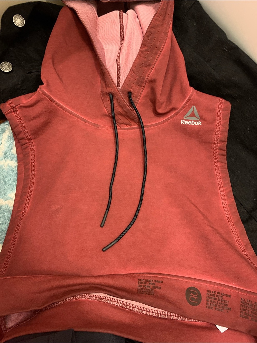 Reebok Brick Red Sleeveless Hoodie with Pink Hood Lining